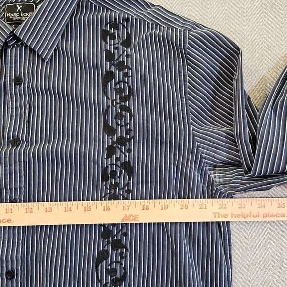 Marc Ecko Cut & Sew Button Shirt Long Sleeve Embroidery Design Blue Stripe XL - Picture 8 of 16